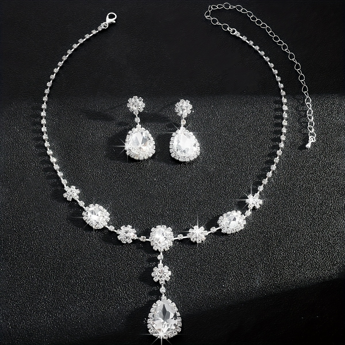 Elegant Zirconia Teardrop Necklace & Earrings Set
